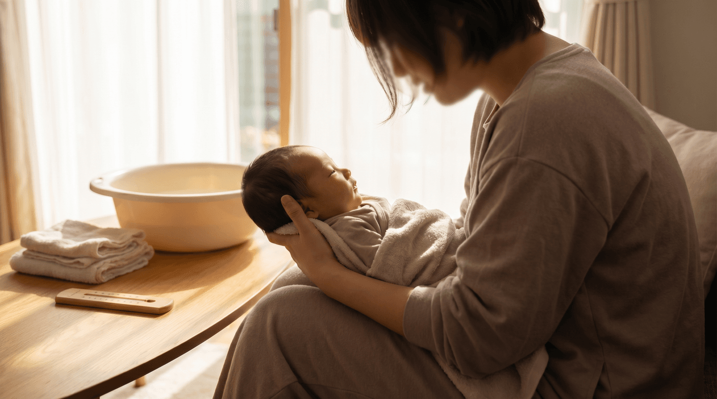 「沐浴のコツ」、新生児のお風呂を安心・快適に