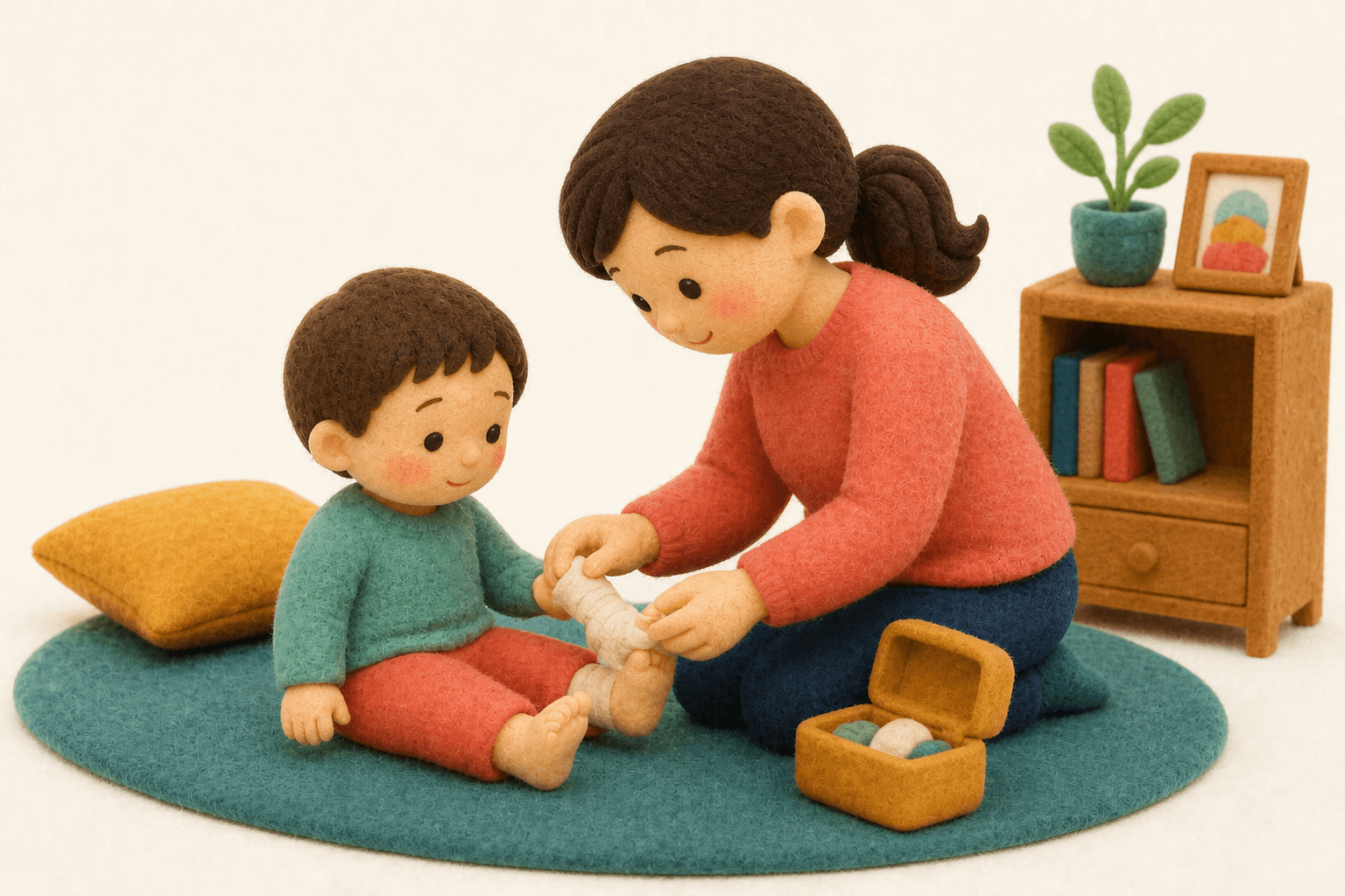 ADHDとは、どんな病気ですか?の場面を示すフェルト人形風イラスト