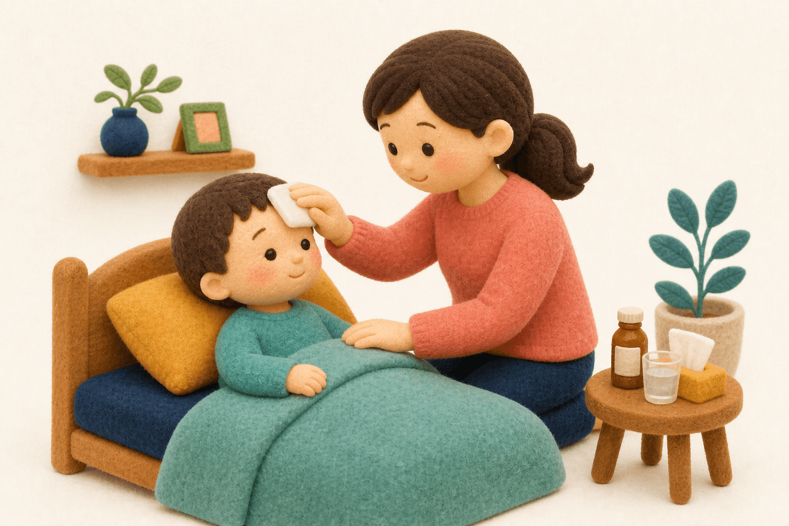 ADHDの診断にはどんな検査を使いますか?の場面を示すフェルト人形風イラスト