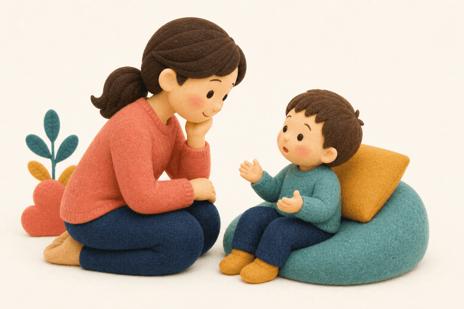 思春期の心の変化は正常ですか?の場面を示すフェルト人形風イラスト