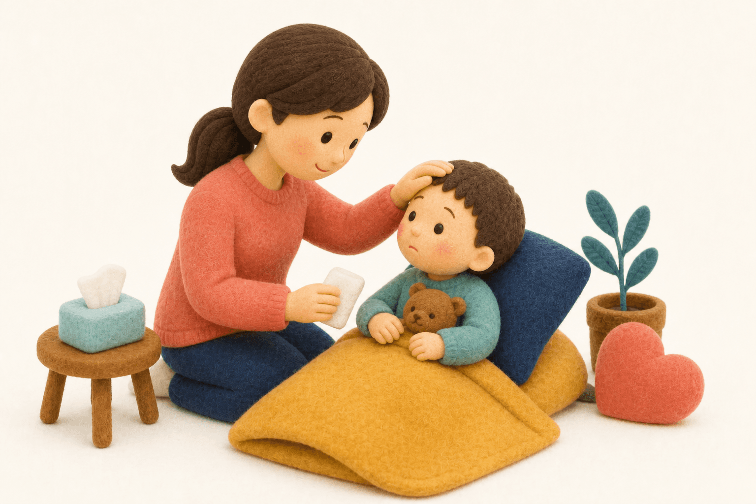 ASDの原因は何ですか?育て方のせいですかの場面を示すフェルト人形風イラスト