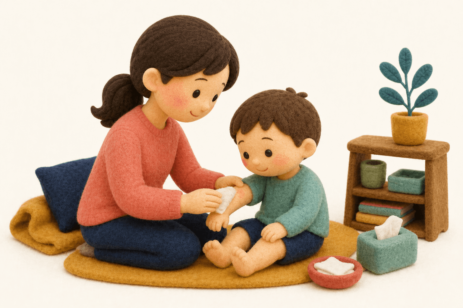 ASDの子はなぜコミュニケーションが苦手なのですか?の場面を示すフェルト人形風イラスト