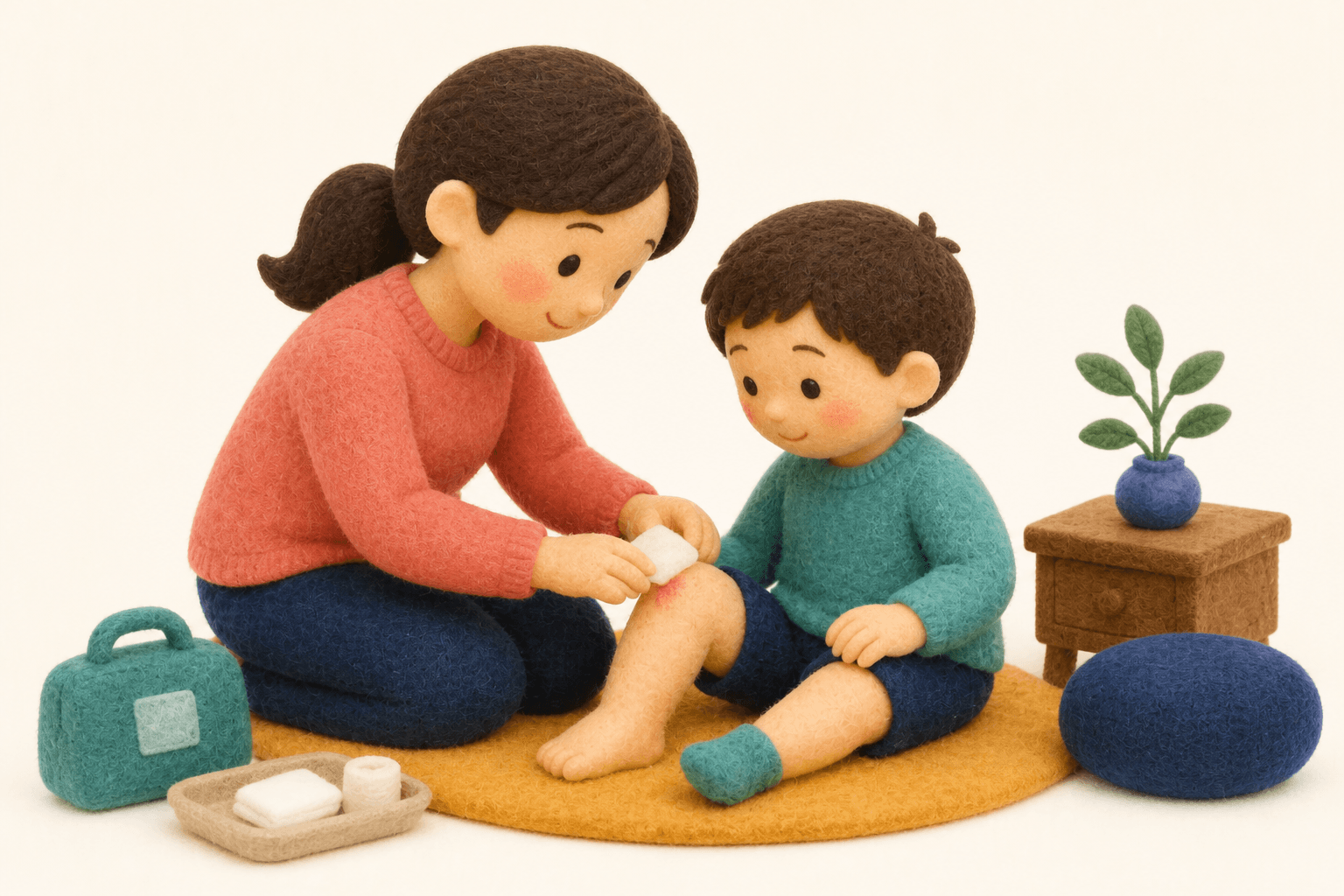 歯ぎしりで心配すべきケースはありますか?の場面を示すフェルト人形風イラスト