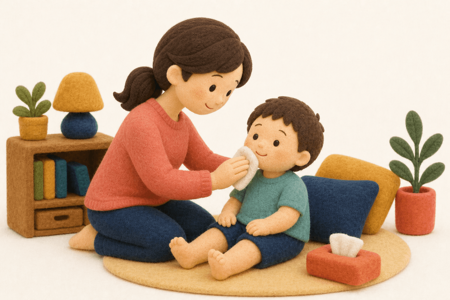 赤ちゃんがいびきをかくのは普通ですか?の場面を示すフェルト人形風イラスト