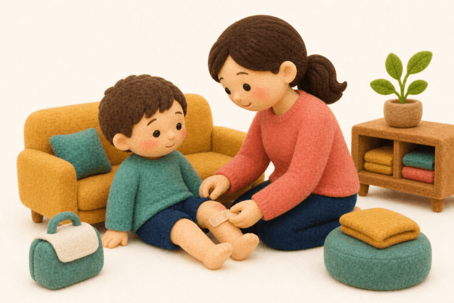 なぜ起こるのか?の場面を示すフェルト人形風イラスト