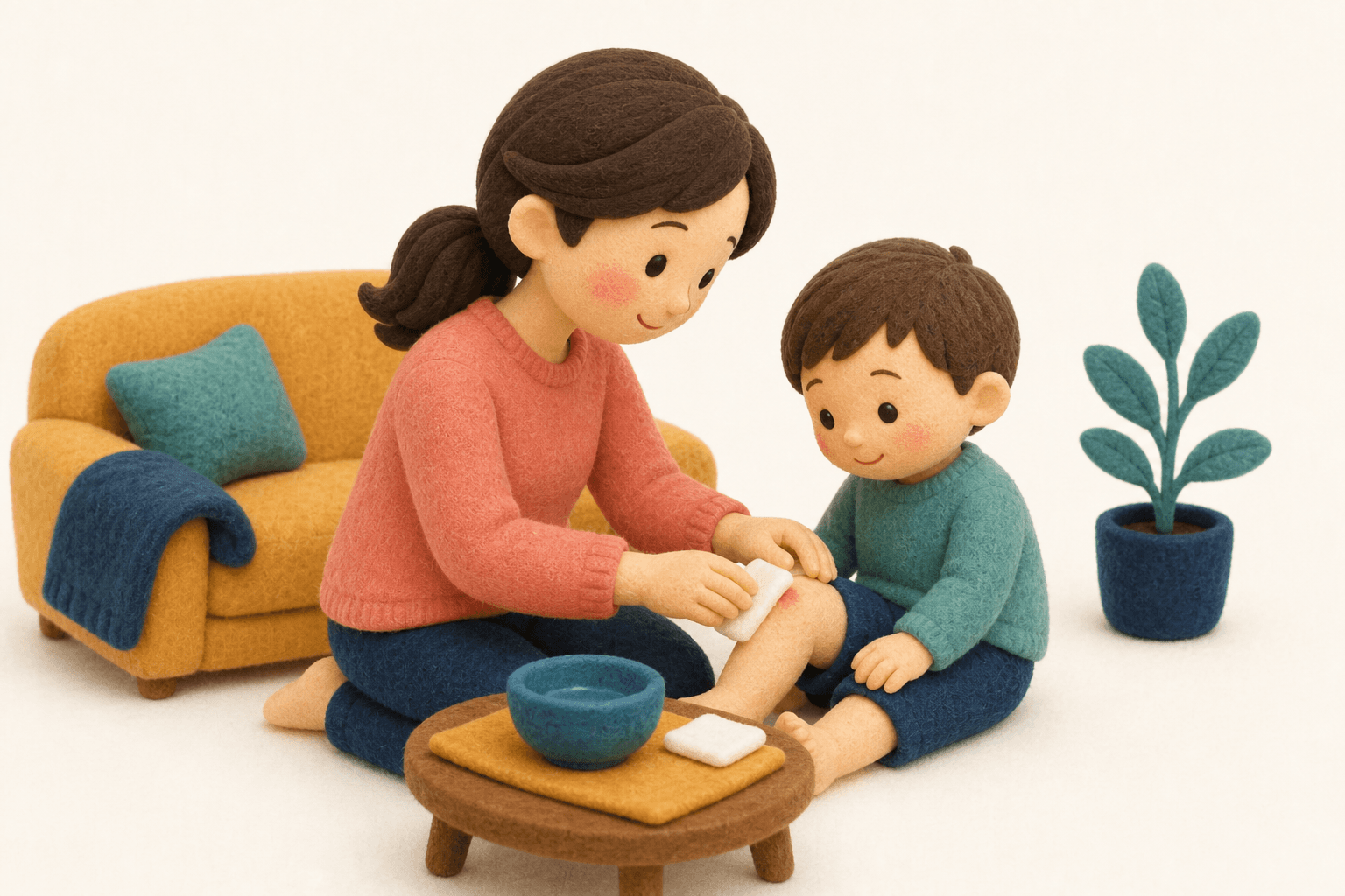 嘘をついた時、どう対応すればいいですか?の場面を示すフェルト人形風イラスト