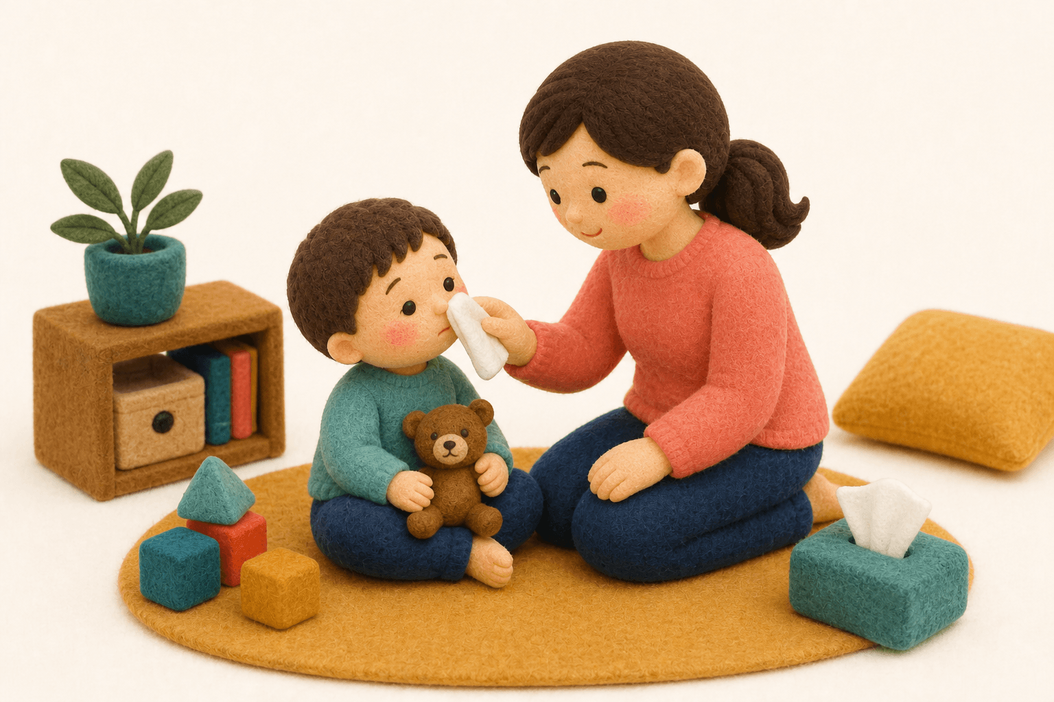 心配すべき嘘はありますか?の場面を示すフェルト人形風イラスト