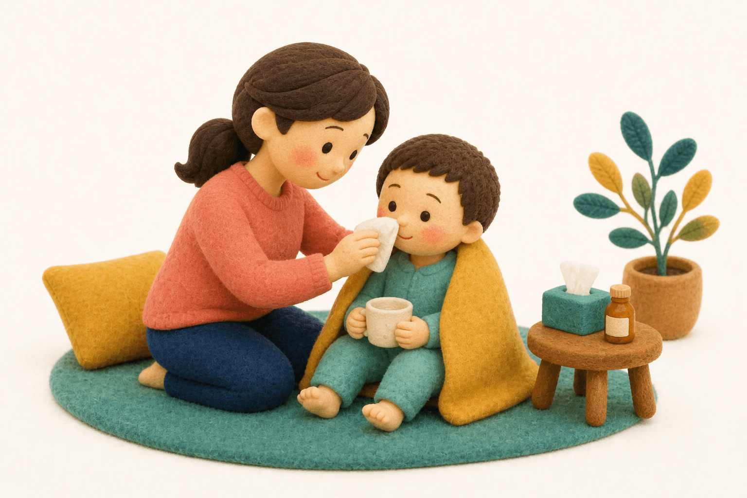 発達性協調運動症(DCD)とはどんな状態ですか?の場面を示すフェルト人形風イラスト