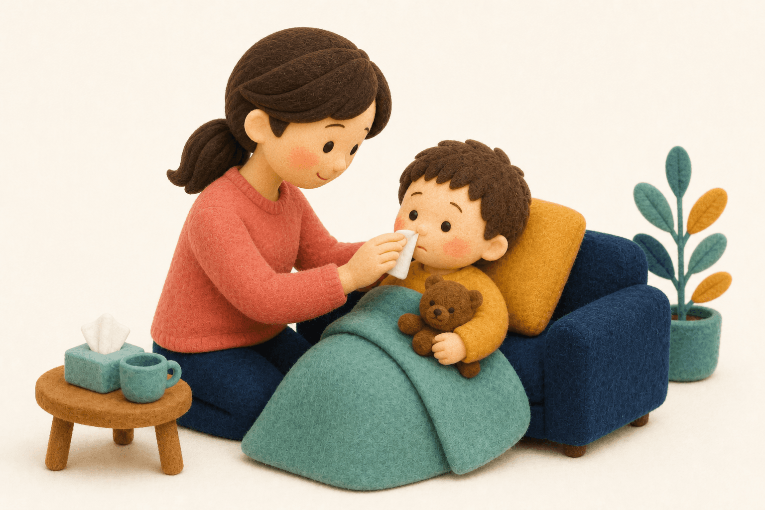 なぜうちの子は切り替えが難しいのですか?の場面を示すフェルト人形風イラスト