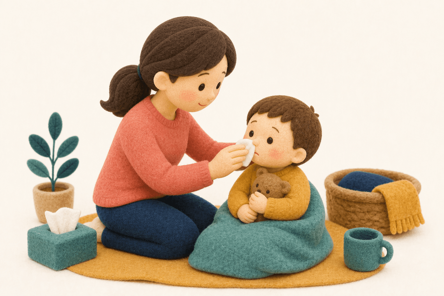 どのように伝えればいいですか?の場面を示すフェルト人形風イラスト