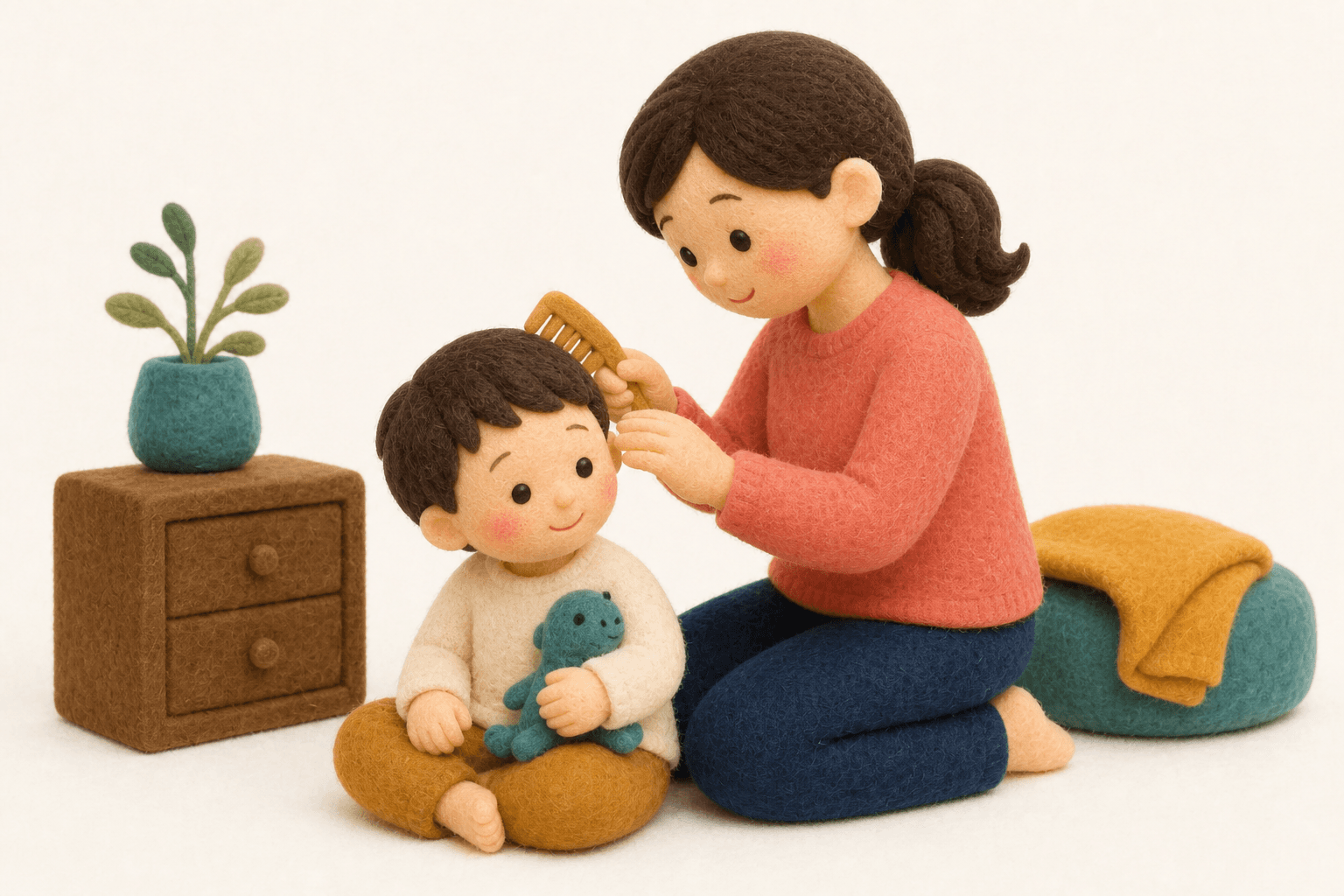 自己理解を深めるにはどうすればいいですか?の場面を示すフェルト人形風イラスト