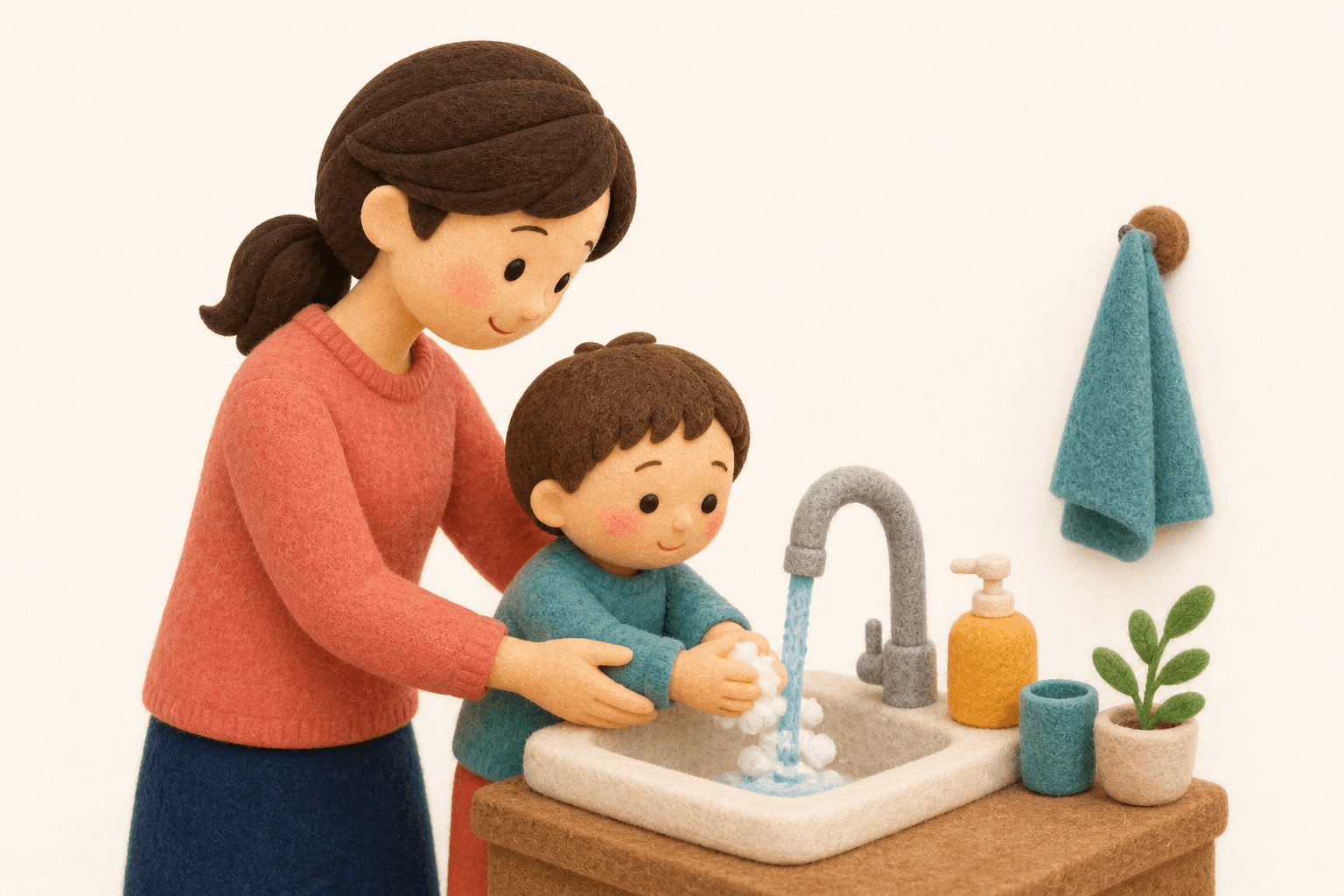 算数障害とはどんな状態ですか?の場面を示すフェルト人形風イラスト