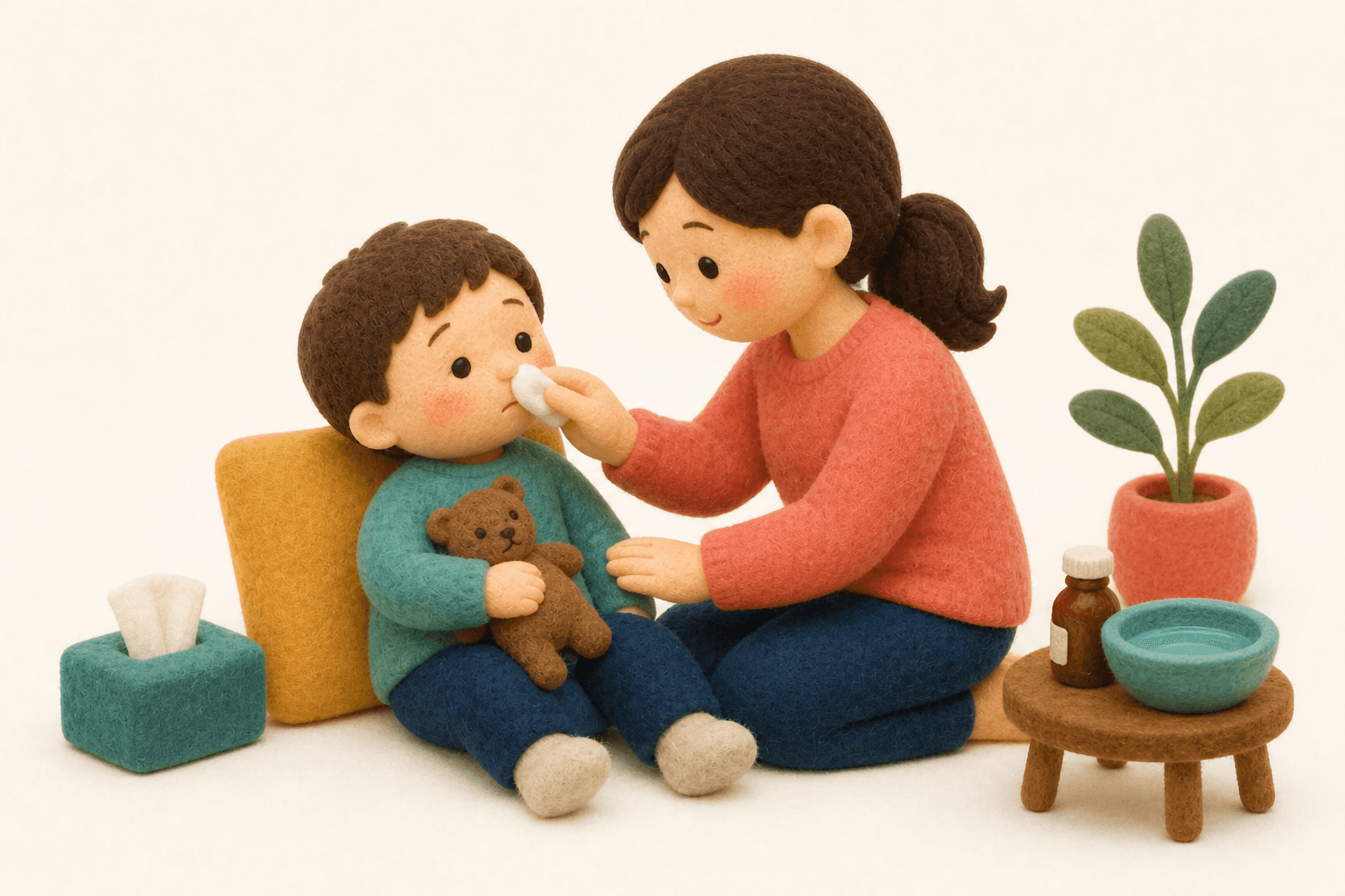 算数障害の原因は何ですか?の場面を示すフェルト人形風イラスト