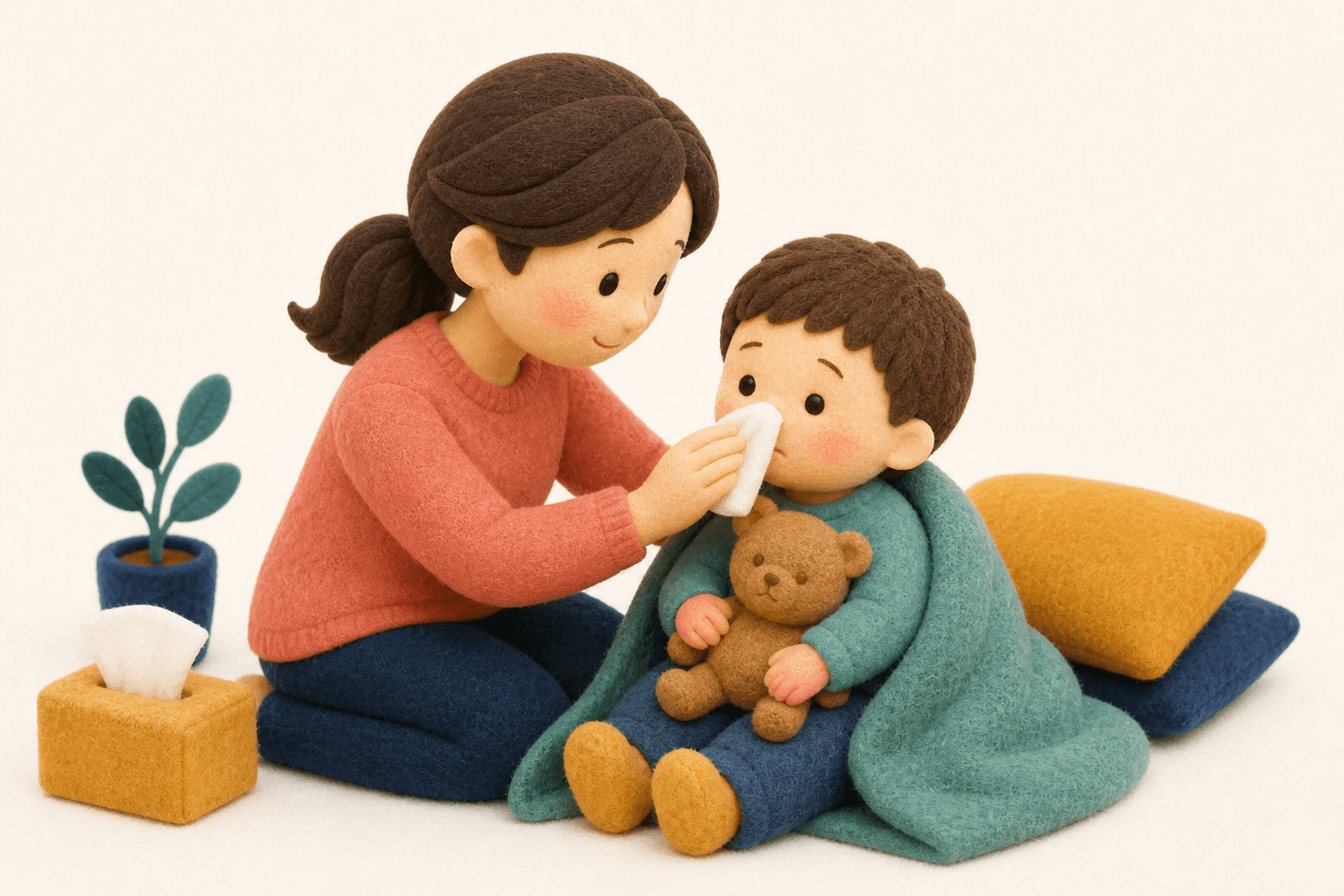 算数障害にはどんな支援が効果的ですか?の場面を示すフェルト人形風イラスト