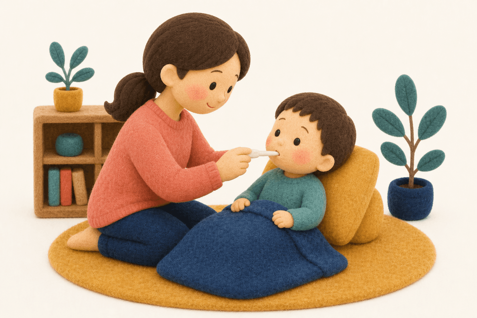 水泳・体操・バレエ、何歳から始められますか?の場面を示すフェルト人形風イラスト