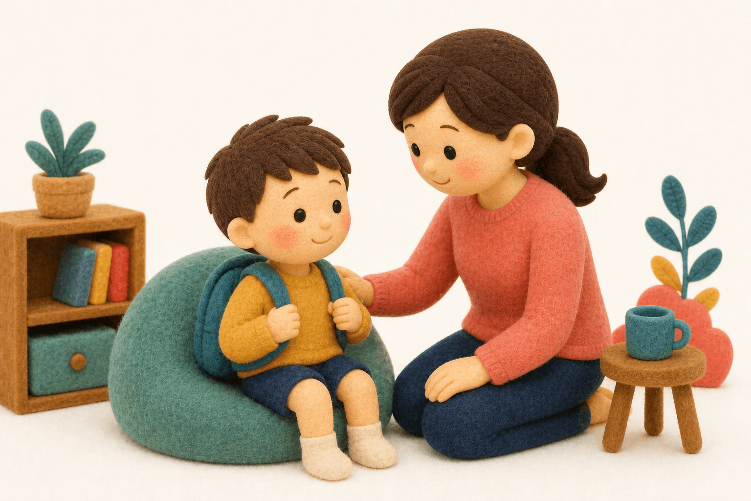 両頬が赤りんごのように赤い子どものフェルト人形風イラスト