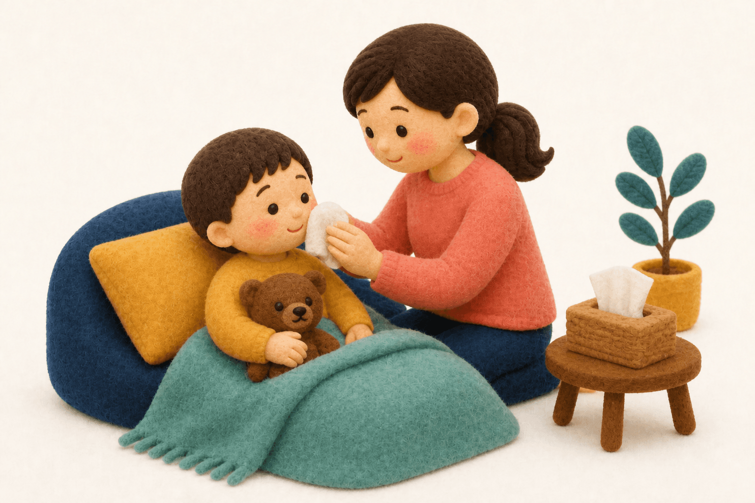 叱るべきではない理由の場面を示すフェルト人形風イラスト