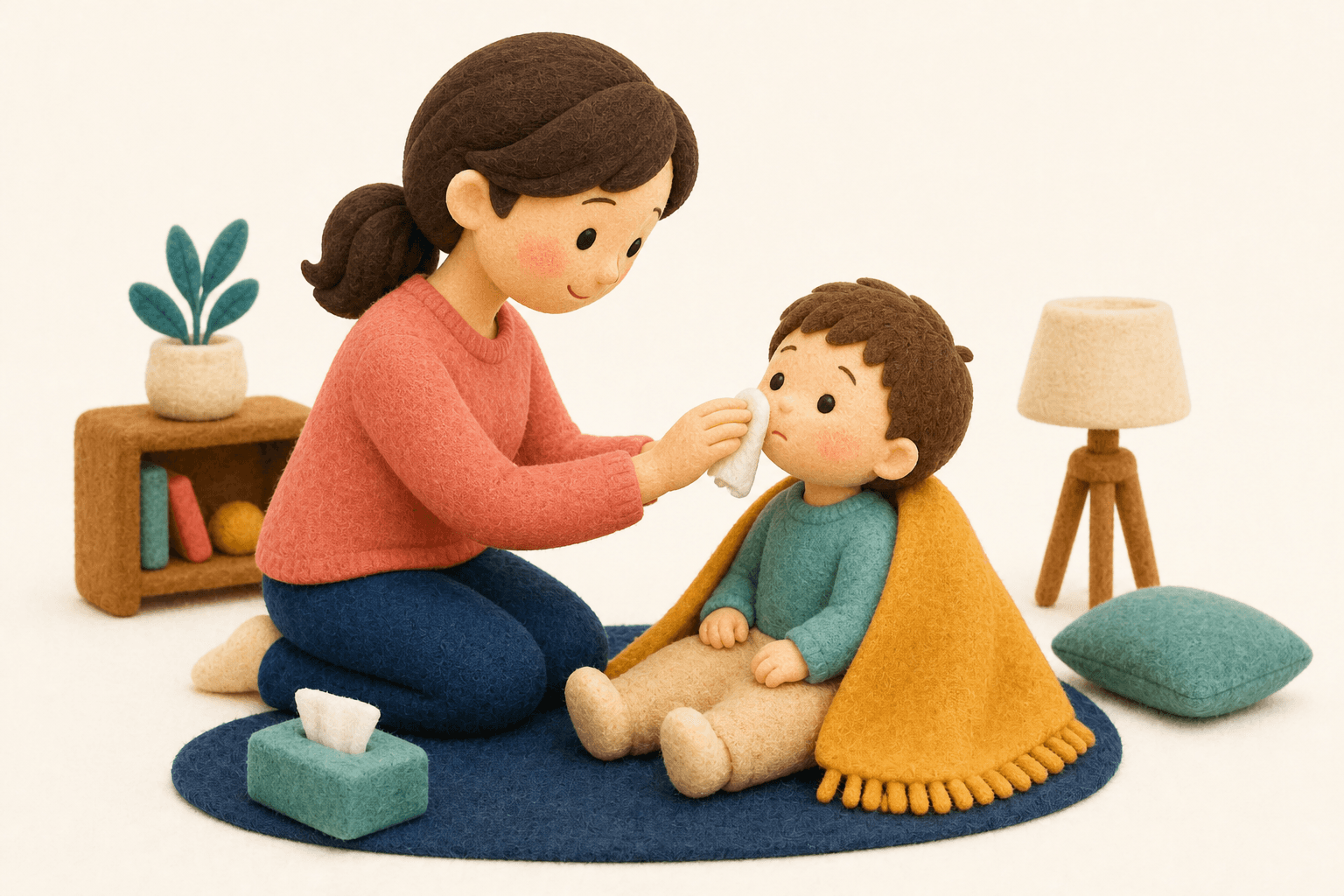 2Eの子どもにはどんな支援が必要ですか?の場面を示すフェルト人形風イラスト
