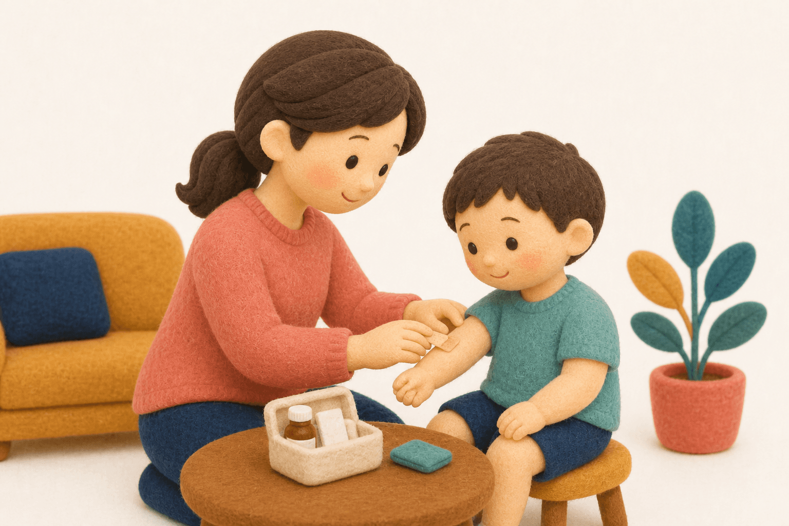 学校ではどんな配慮を求められますか?の場面を示すフェルト人形風イラスト