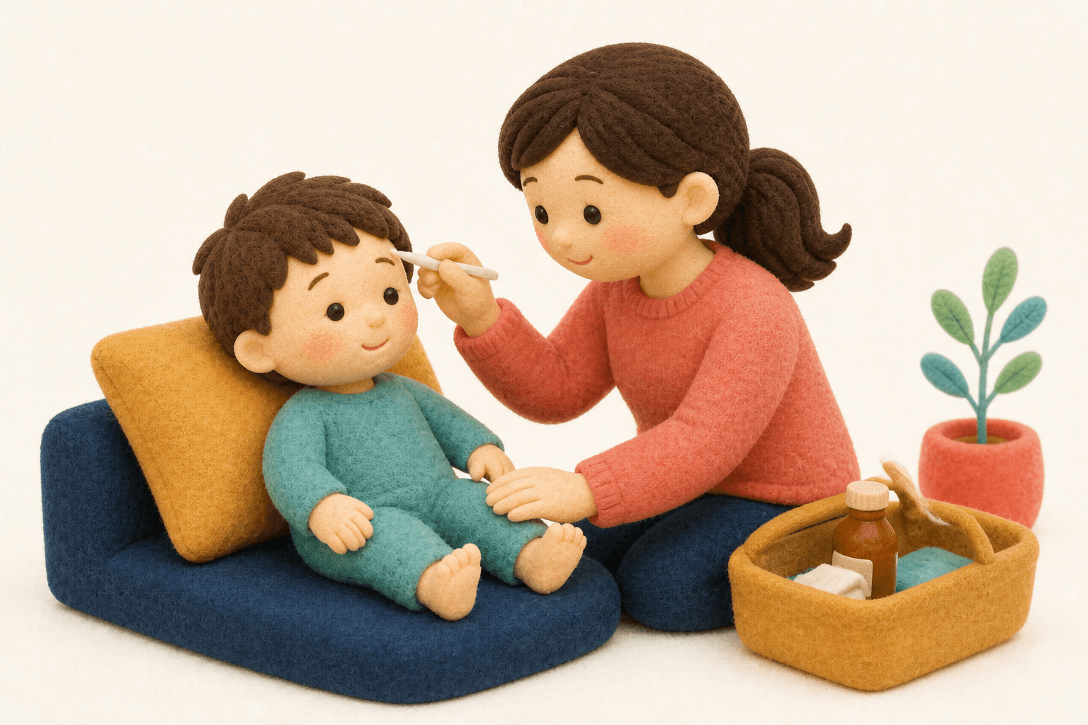 なぜ集団生活が苦手なのですか?の場面を示すフェルト人形風イラスト