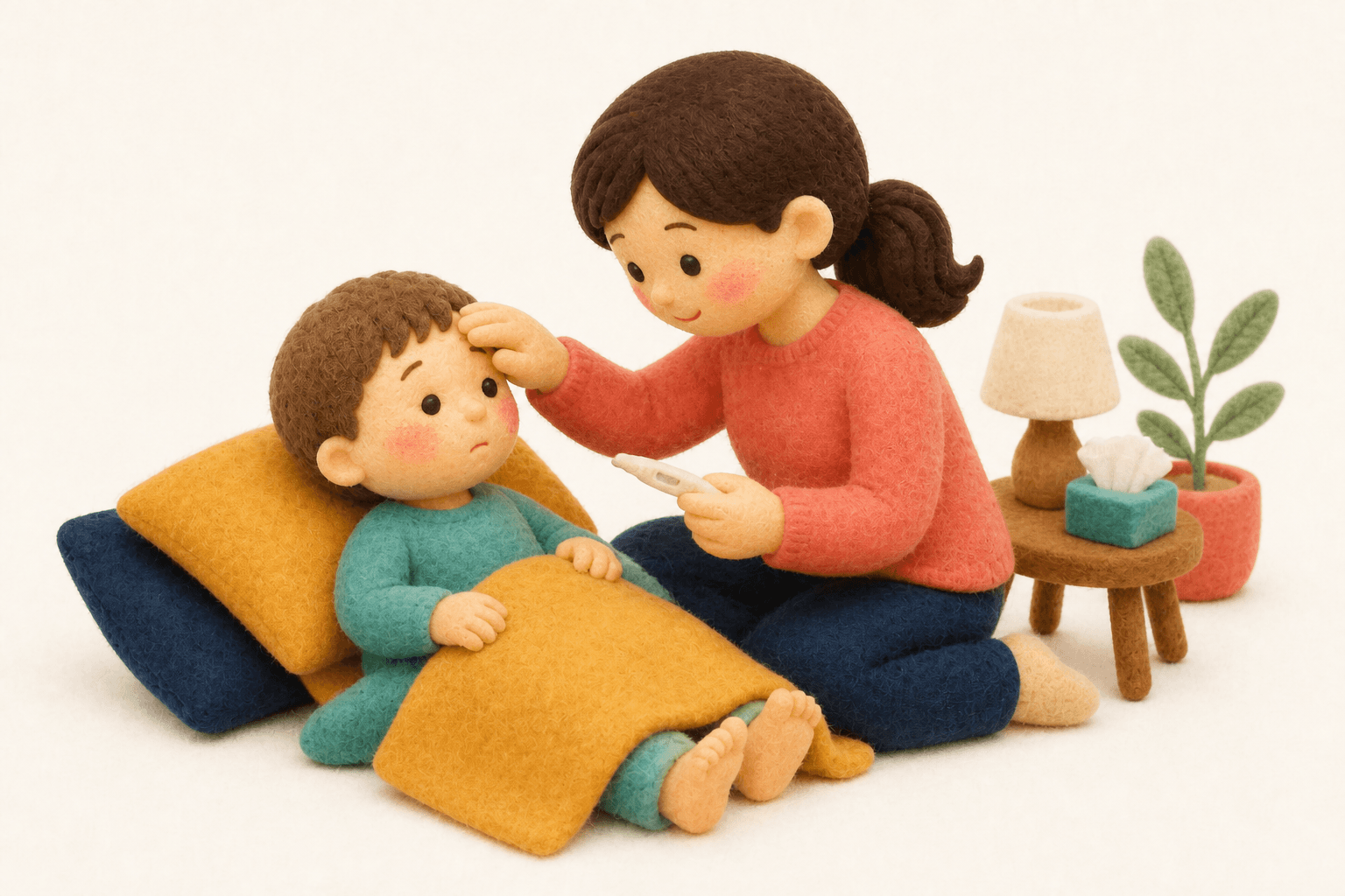 多動と活発な子どもの違いは何ですか?の場面を示すフェルト人形風イラスト
