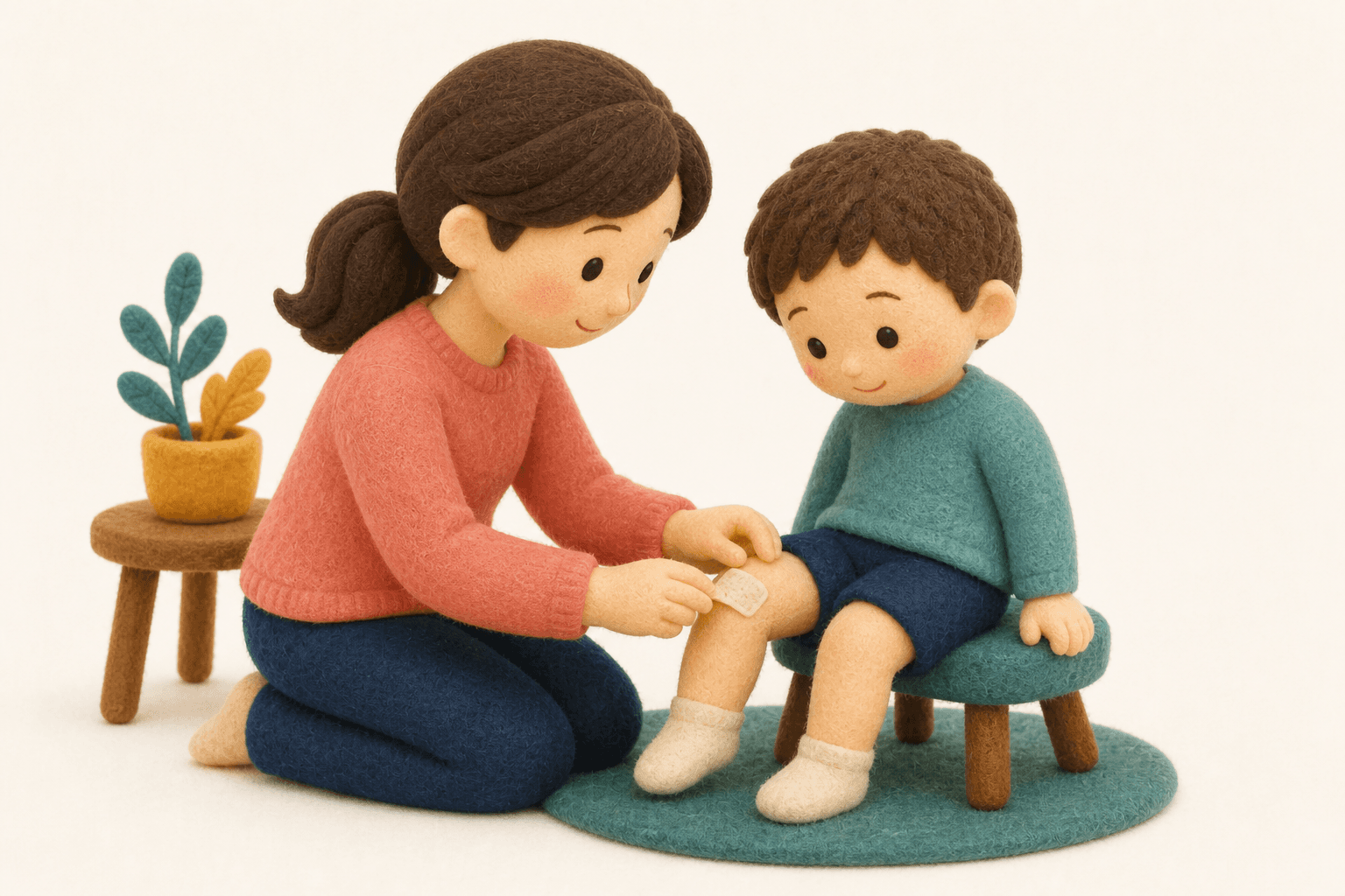 男の子だから多動なのは普通ですか?の場面を示すフェルト人形風イラスト