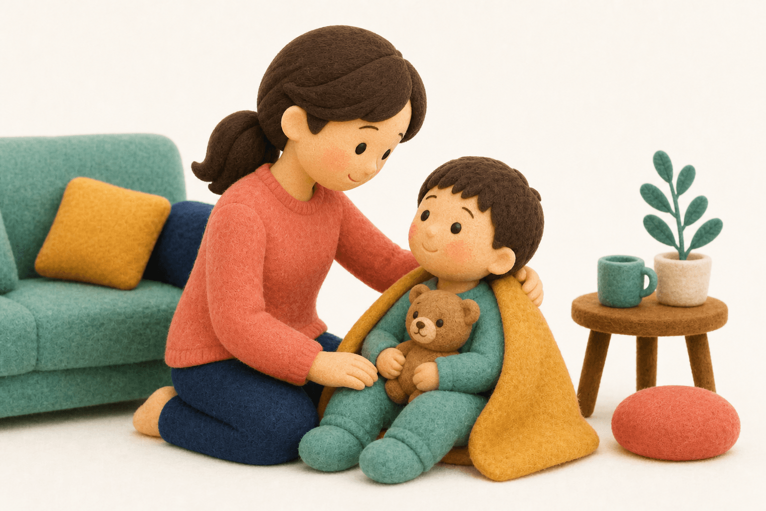 いつ打つのがベスト? 2回必要?の場面を示すフェルト人形風イラスト