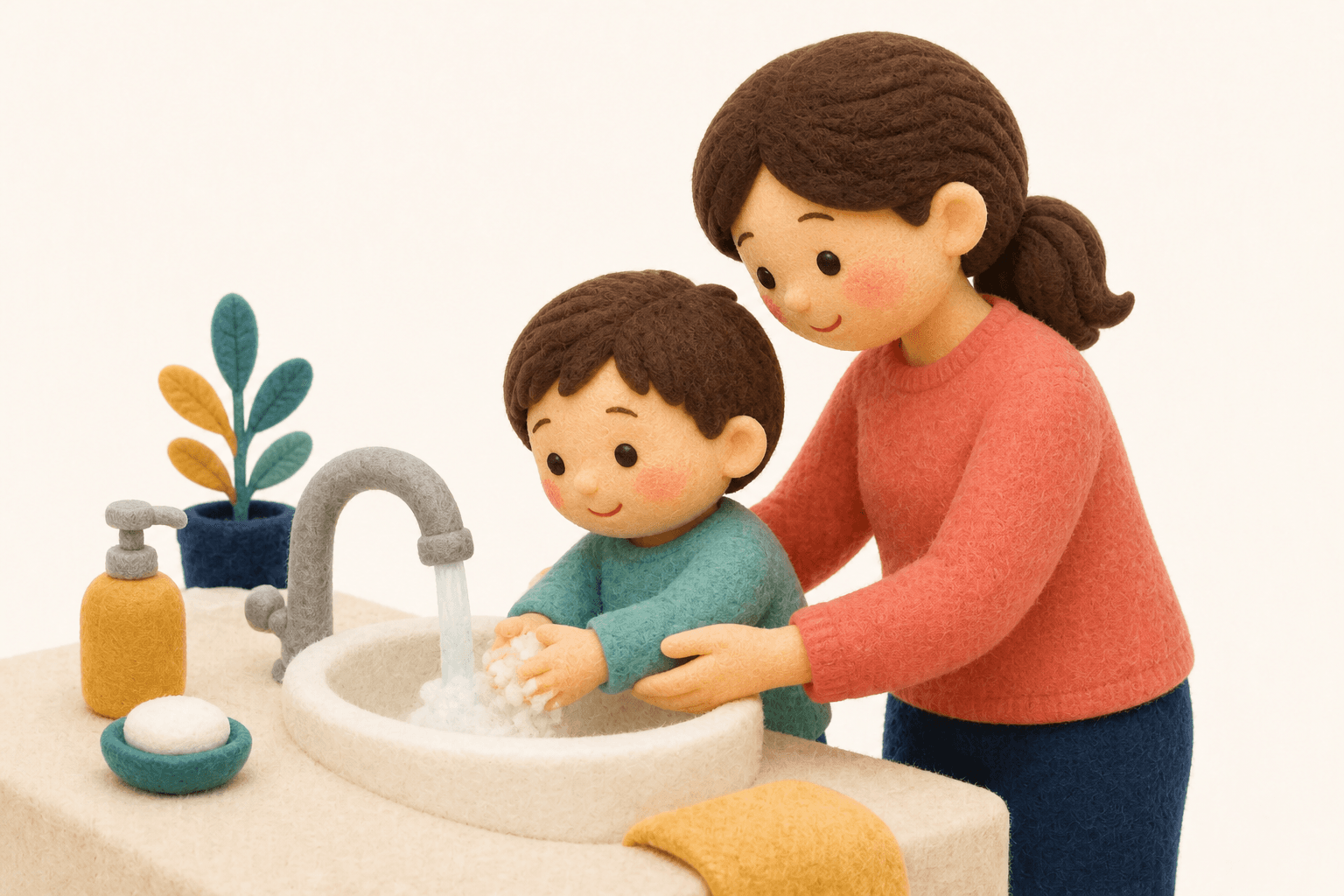 ワクチンを打ってもかかるなら、意味がないのでは?の場面を示すフェルト人形風イラスト