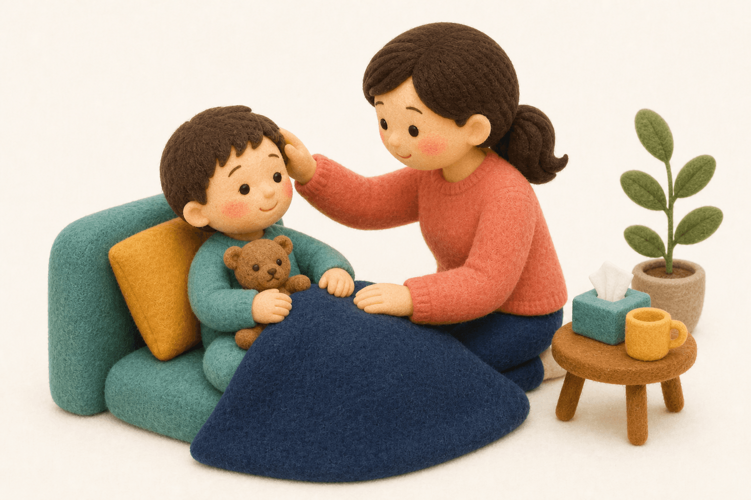 知的障害とは、どういう状態ですか?の場面を示すフェルト人形風イラスト