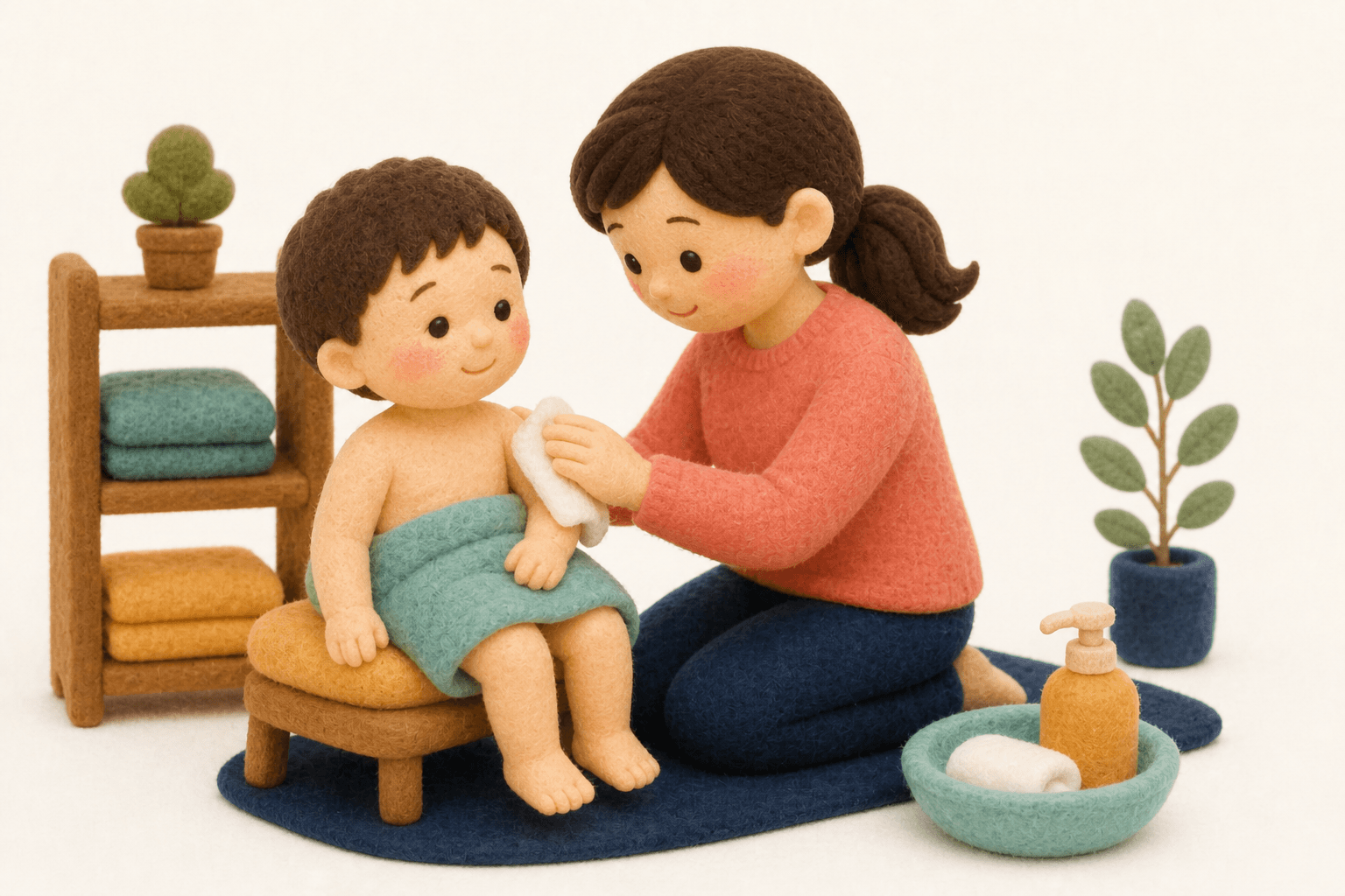 重症度はどう分けられていますか?の場面を示すフェルト人形風イラスト