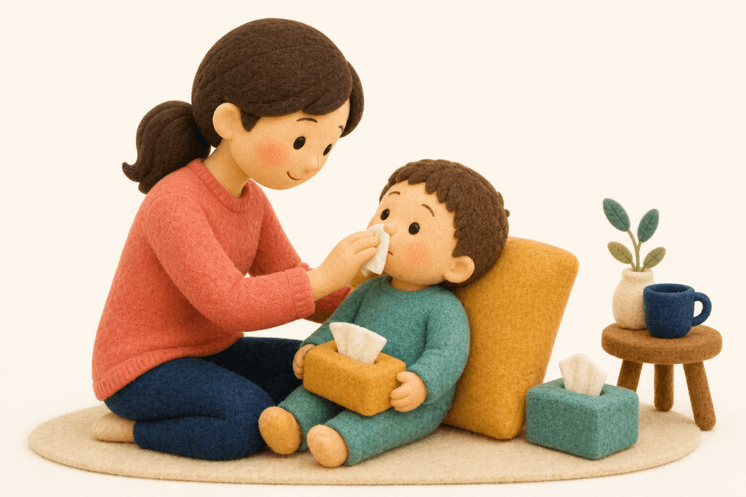 知的障害の原因は何ですか?の場面を示すフェルト人形風イラスト