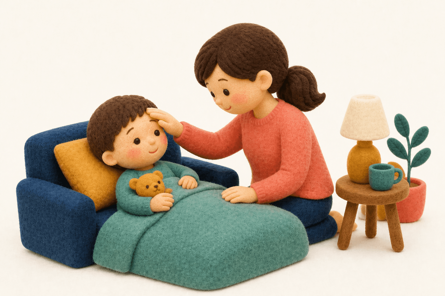 知的障害はどうやって気づけばいいですか?の場面を示すフェルト人形風イラスト