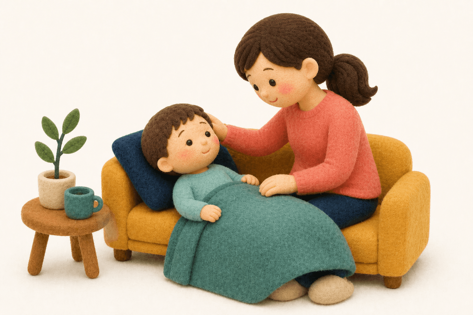 言葉の発達を促す関わり方を教えてくださいの場面を示すフェルト人形風イラスト
