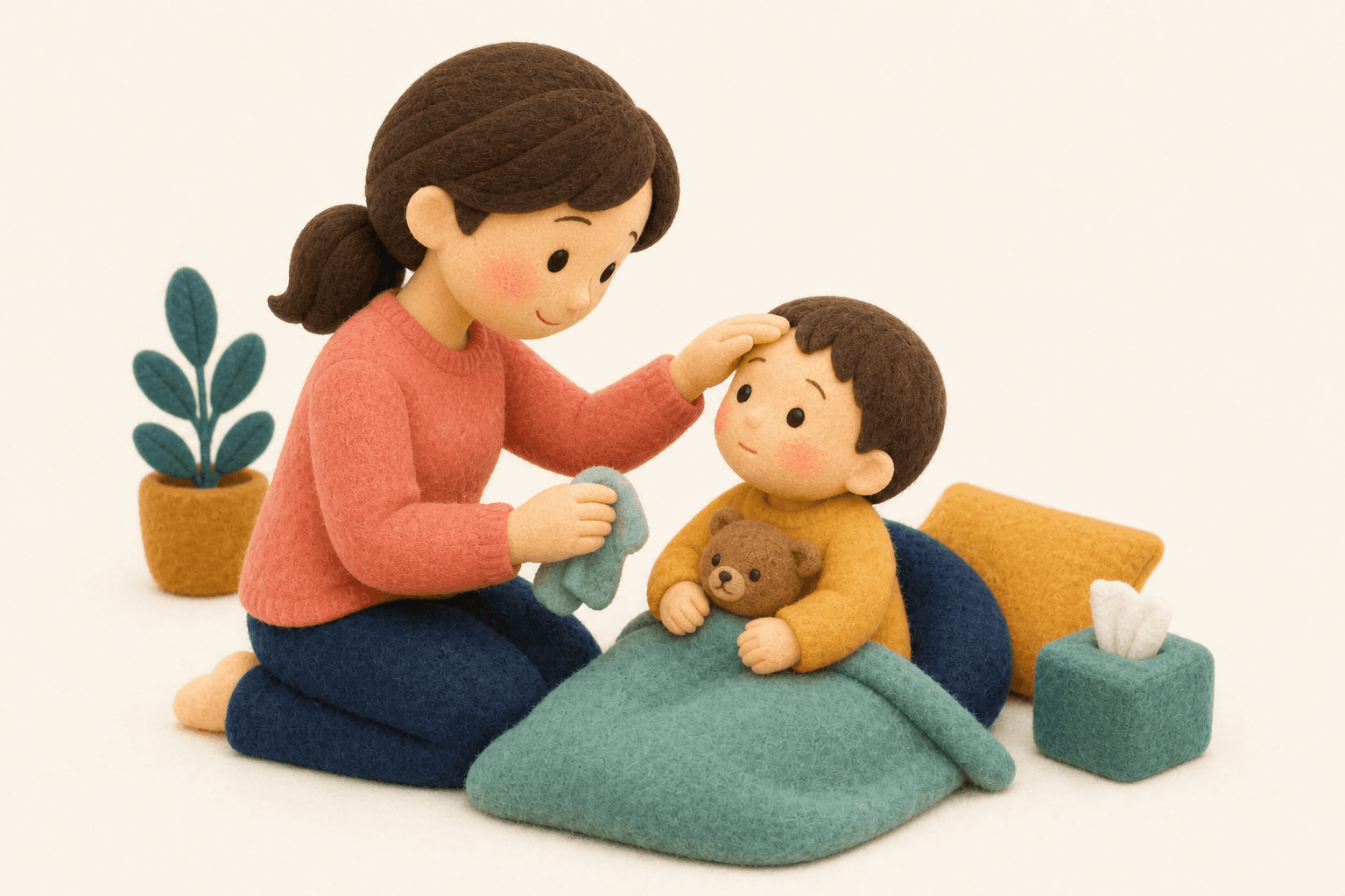 独歩の標準的な時期を教えてくださいの場面を示すフェルト人形風イラスト